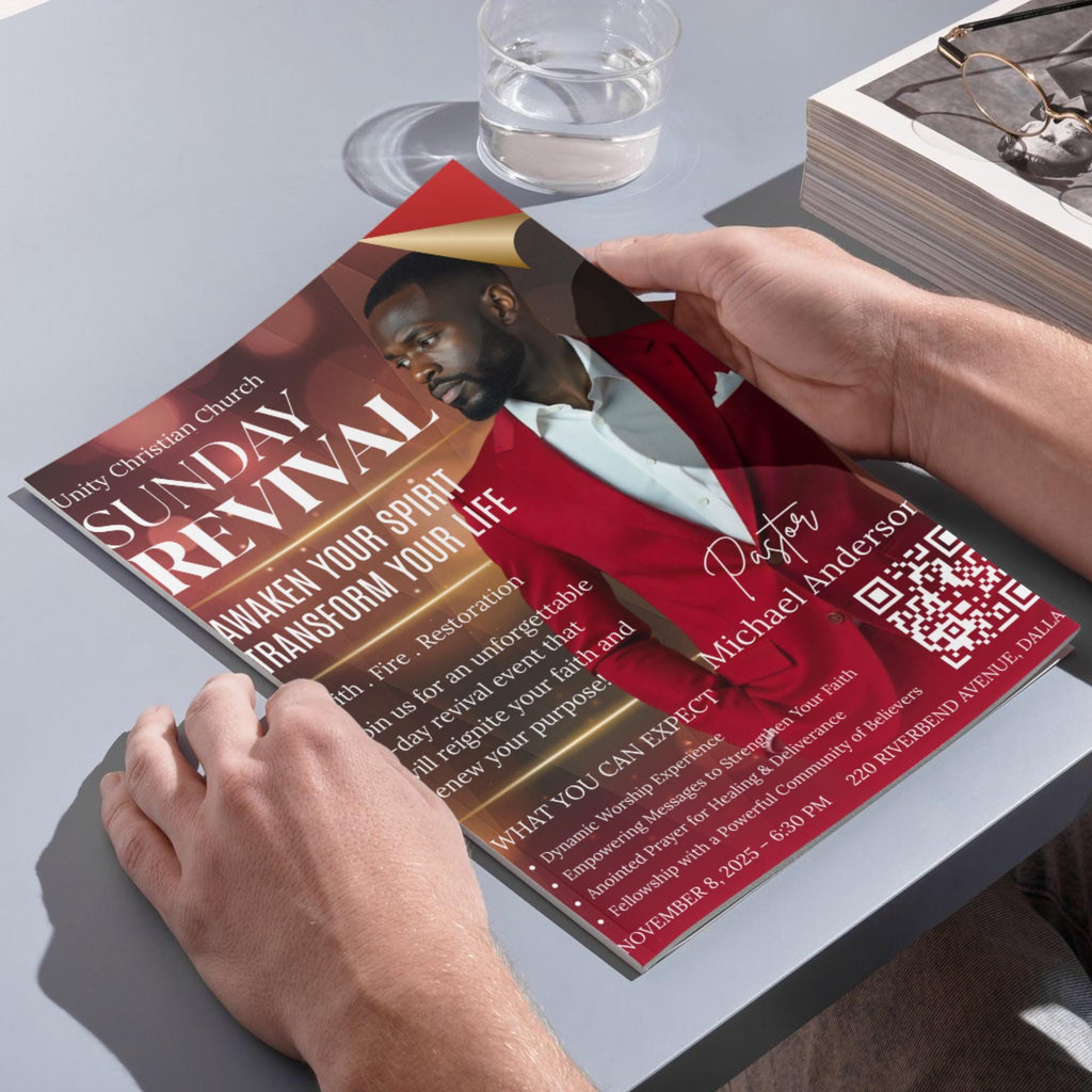 04 Sunday Flyer Anniversary Program Template, Funeral Program, Church Program Template, Sunday Rivival Program Template, Sunday Flyer - Editable Memorial Canva Template
