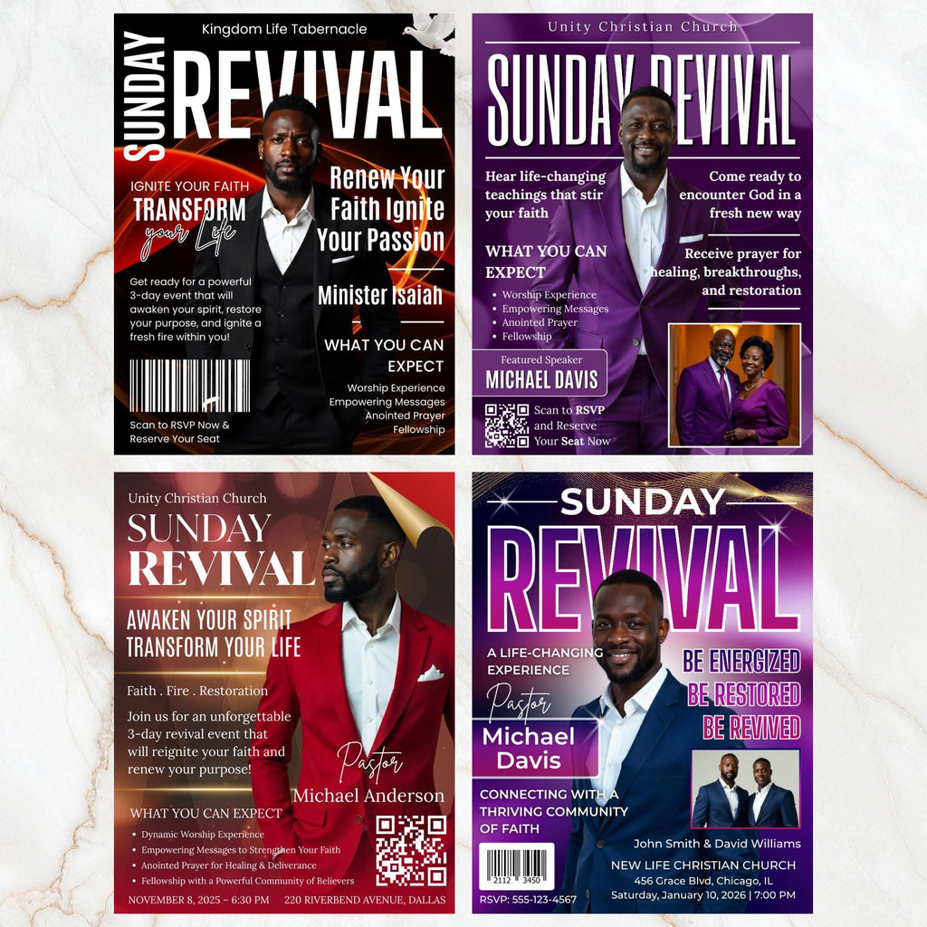 04 Sunday Flyer Anniversary Program Template, Funeral Program, Church Program Template, Sunday Rivival Program Template, Sunday Flyer - Editable Memorial Canva Template