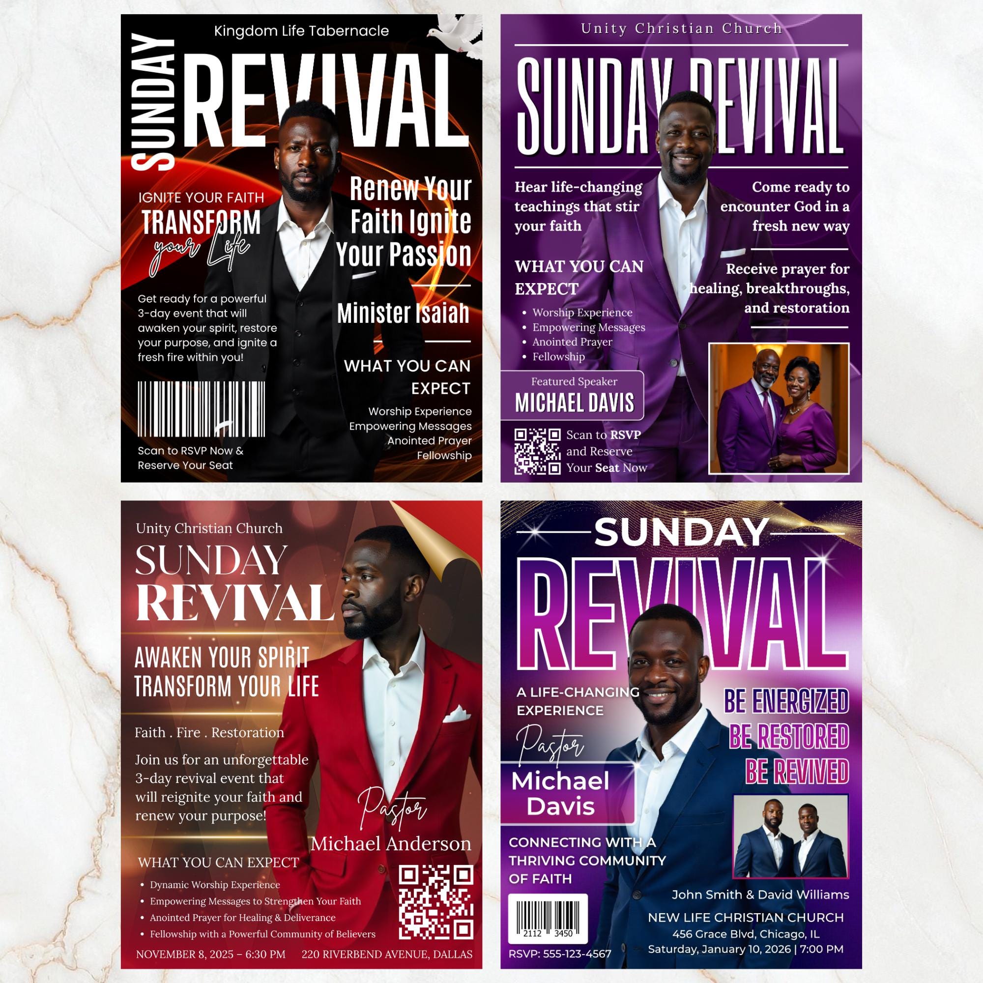 04 Sunday Flyer Anniversary Program Template, Funeral Program, Church Program Template, Sunday Rivival Program Template, Sunday Flyer - Editable Memorial Canva Template