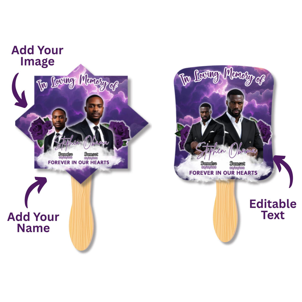 10 Purple In Loving Memory Paddle Fan Editable Template, Memorial Fan, Celebration of Life Paddle Fan, In Loving Memory Handheld Tribute - Editable Memorial Canva Template