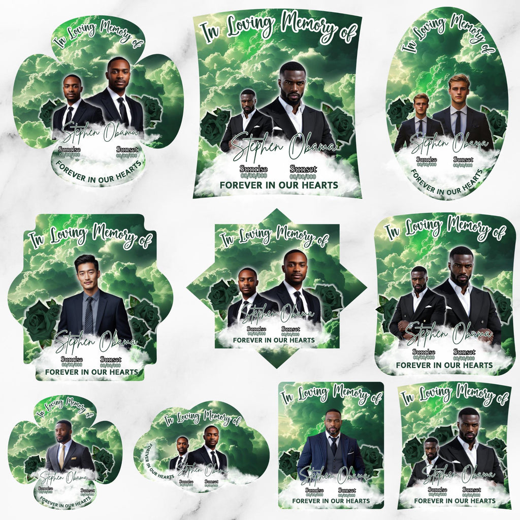 10 Green In Loving Memory Paddle Fan Editable Template, Memorial Fan, Celebration of Life Paddle Fan, In Loving Memory Handheld Tribute - Editable Memorial Canva Template