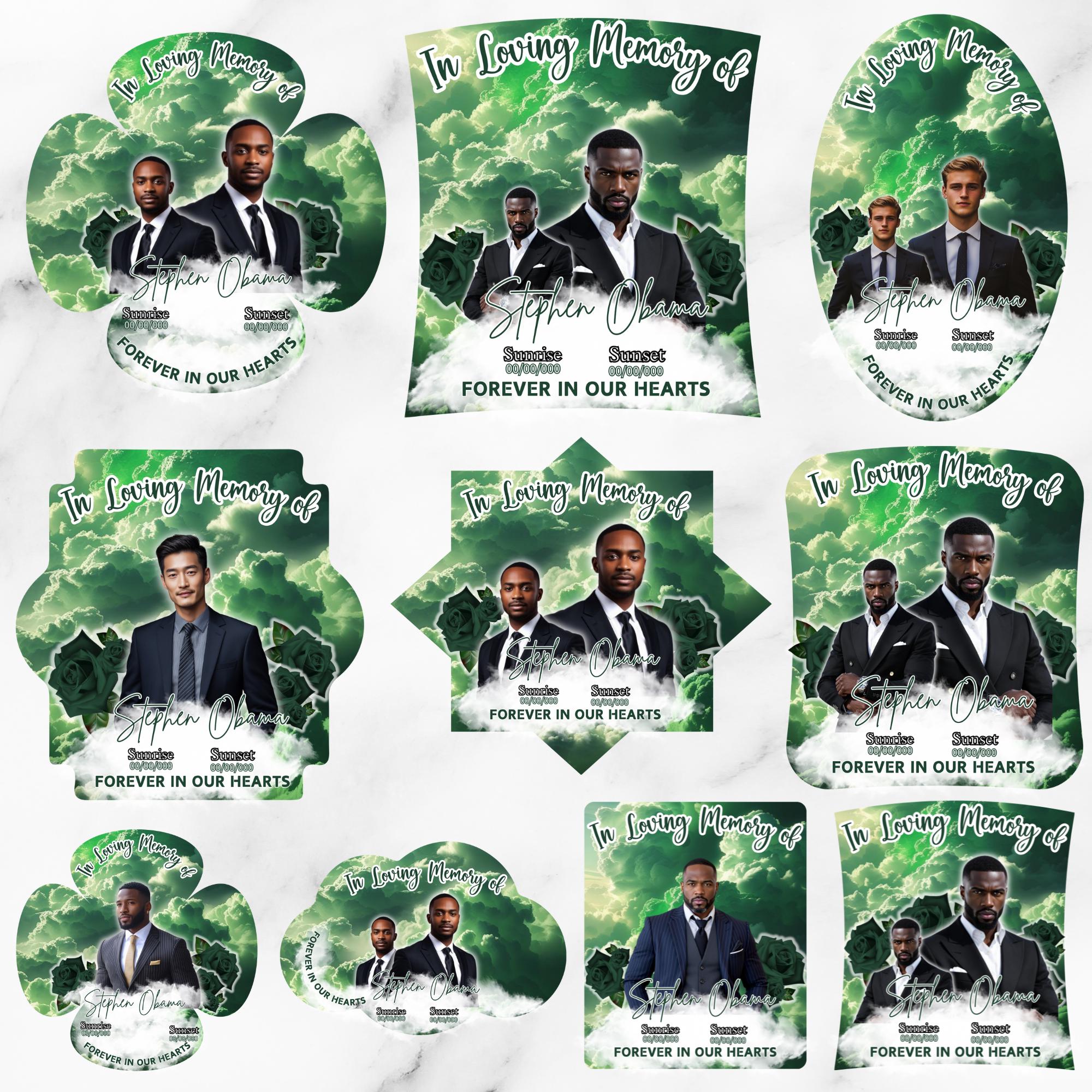 10 Green In Loving Memory Paddle Fan Editable Template, Memorial Fan, Celebration of Life Paddle Fan, In Loving Memory Handheld Tribute - Editable Memorial Canva Template