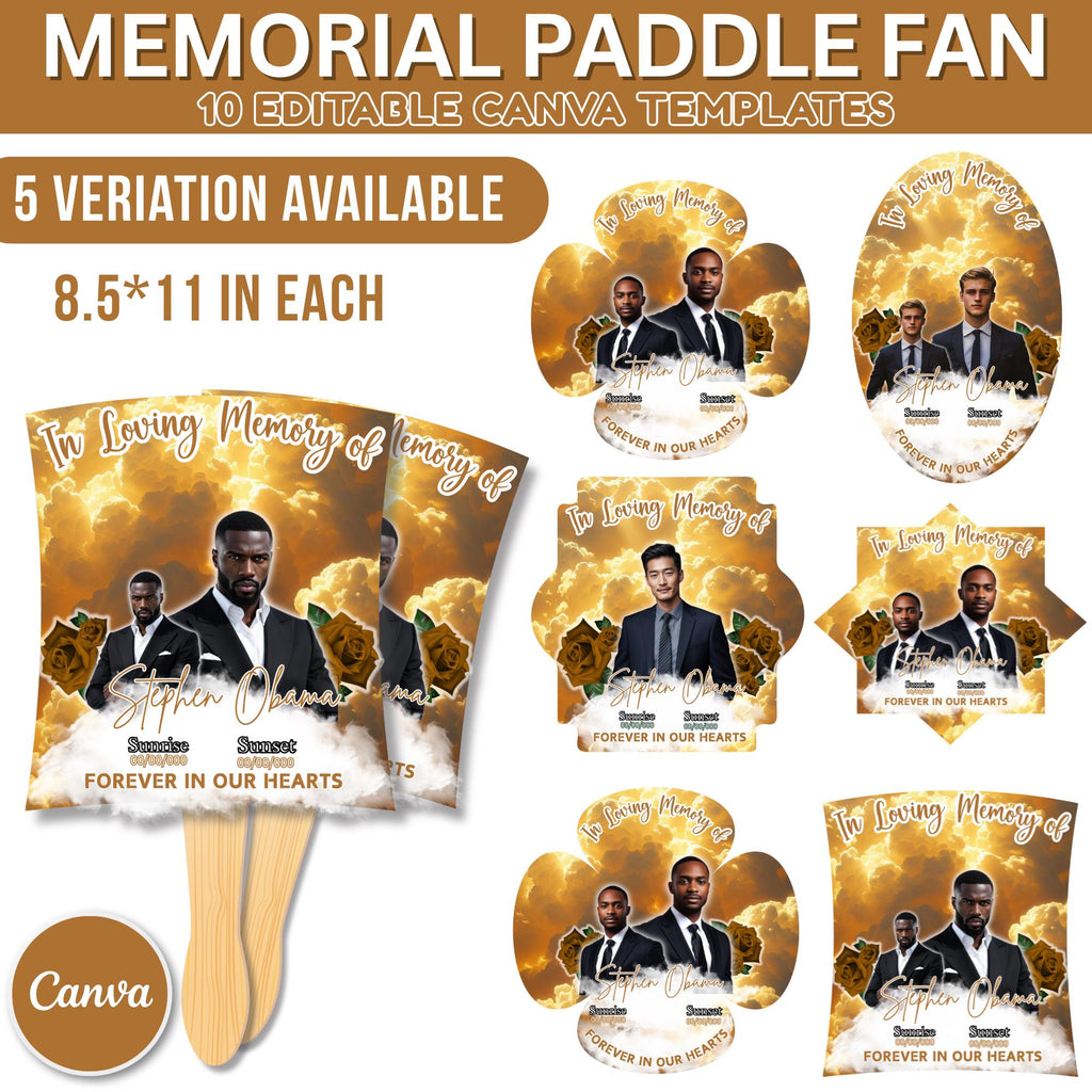 10 Yellow In Loving Memory Paddle Fan Editable Template, Memorial Fan, Celebration of Life Paddle Fan, In Loving Memory Handheld Tribute - Editable Memorial Canva Template