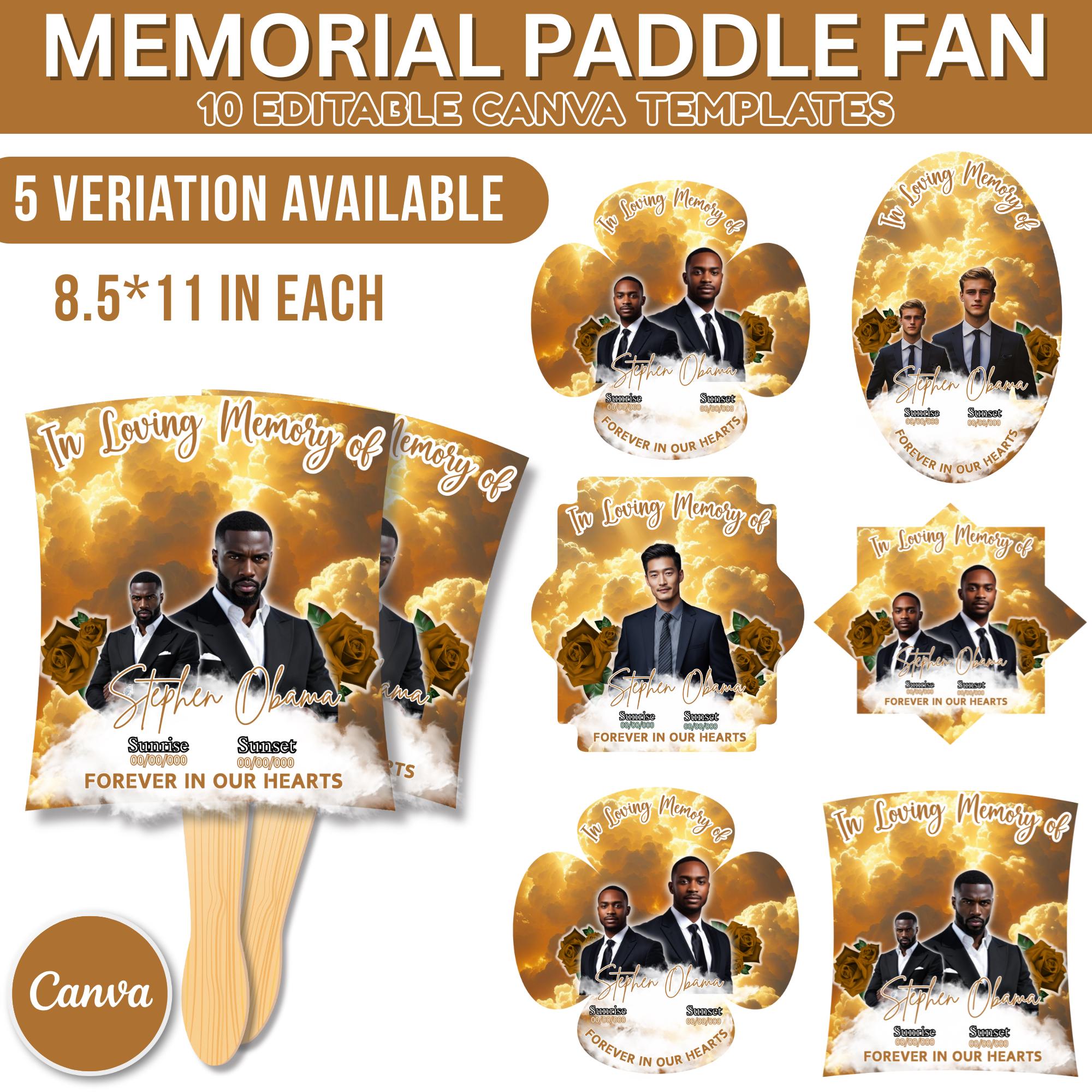 10 Yellow In Loving Memory Paddle Fan Editable Template, Memorial Fan, Celebration of Life Paddle Fan, In Loving Memory Handheld Tribute - Editable Memorial Canva Template