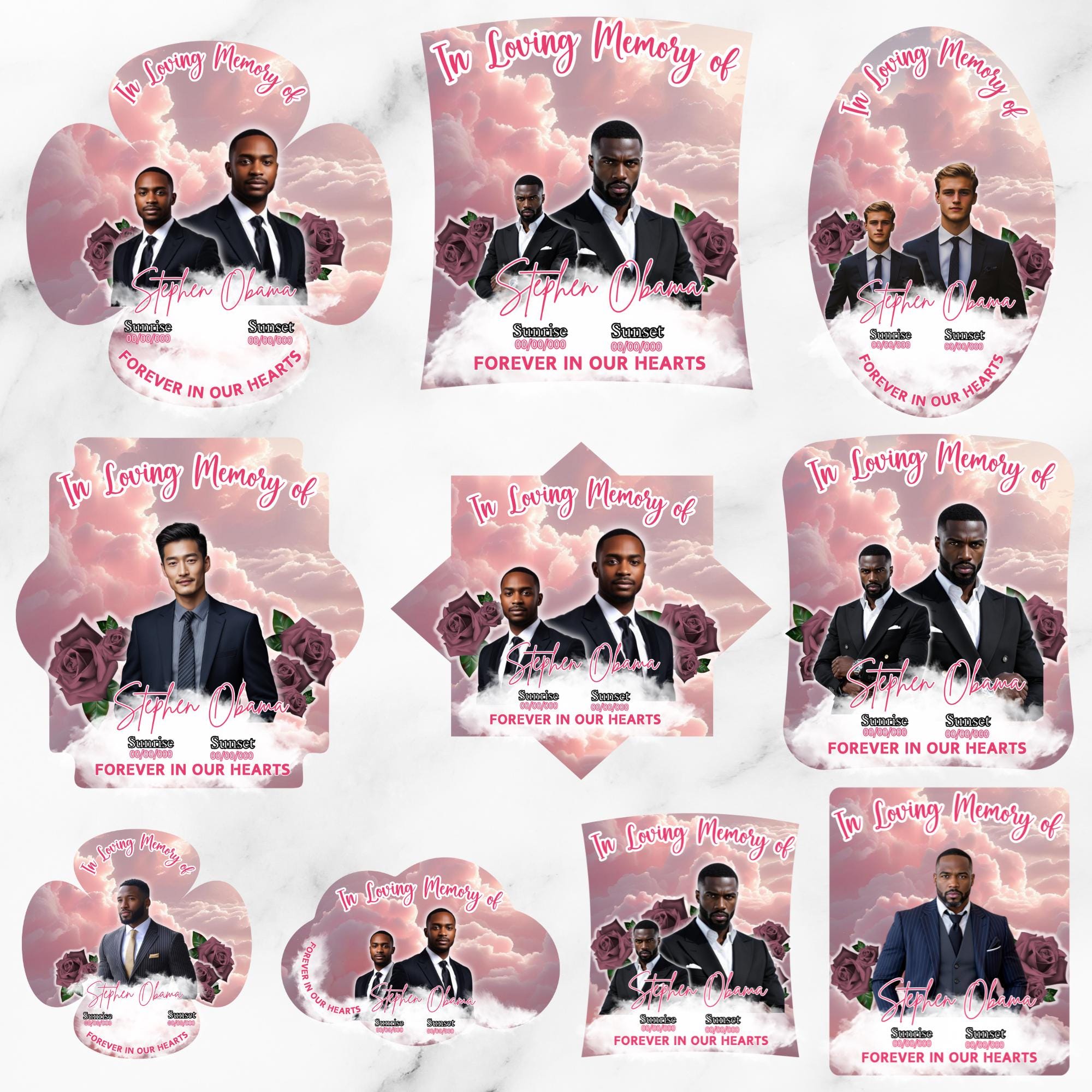 10 Pink In Loving Memory Paddle Fan Editable Template, Memorial Fan, Celebration of Life Paddle Fan, In Loving Memory Handheld Tribute - Editable Memorial Canva Template