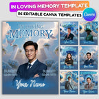 06 Soft Blue In Loving Memory Canva Editable Templates, Memorial Canva Template, In Loving Memory Templates, Funeral & Celebration of Life - Editable Memorial Canva Template