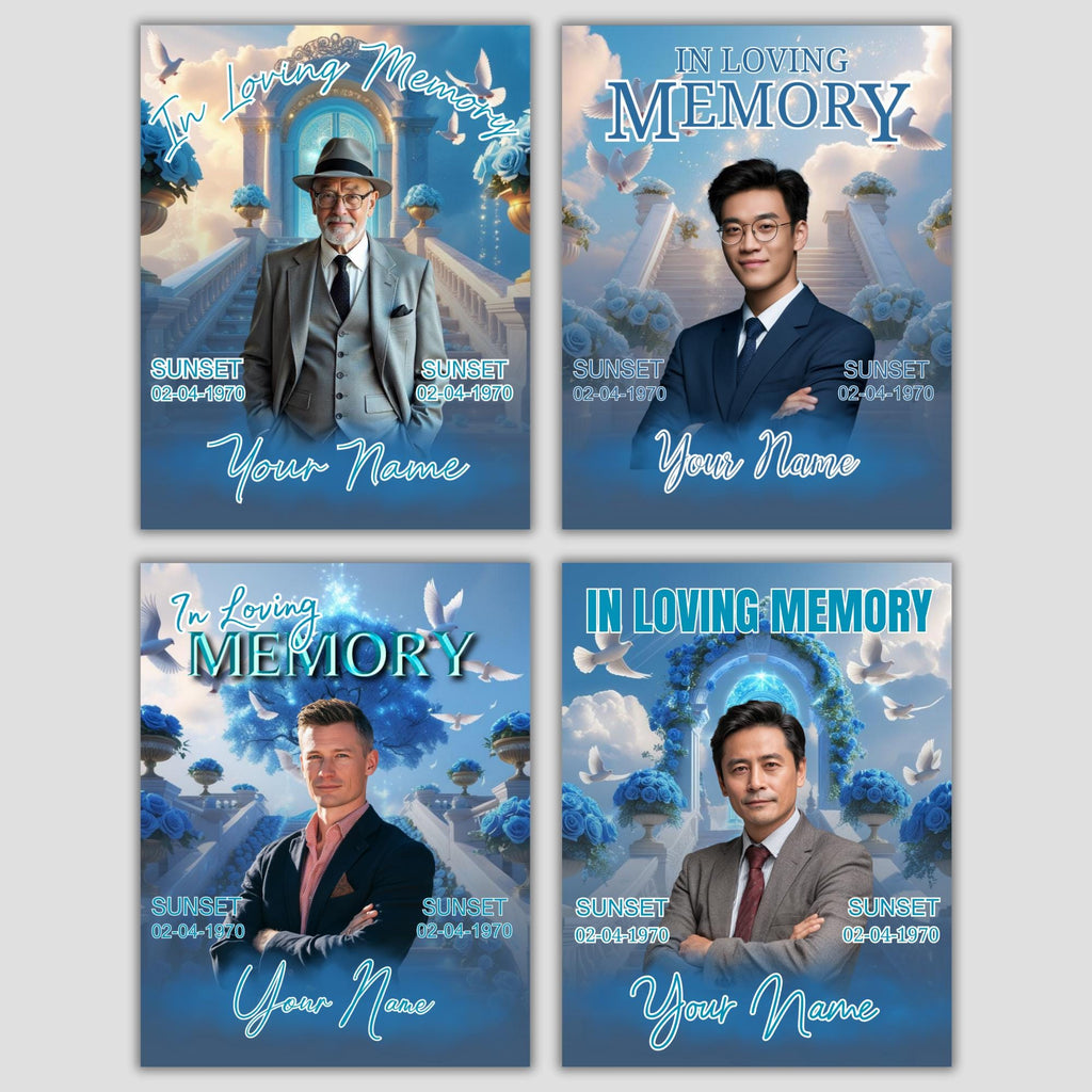 06 Soft Blue In Loving Memory Canva Editable Templates, Memorial Canva Template, In Loving Memory Templates, Funeral & Celebration of Life - Editable Memorial Canva Template