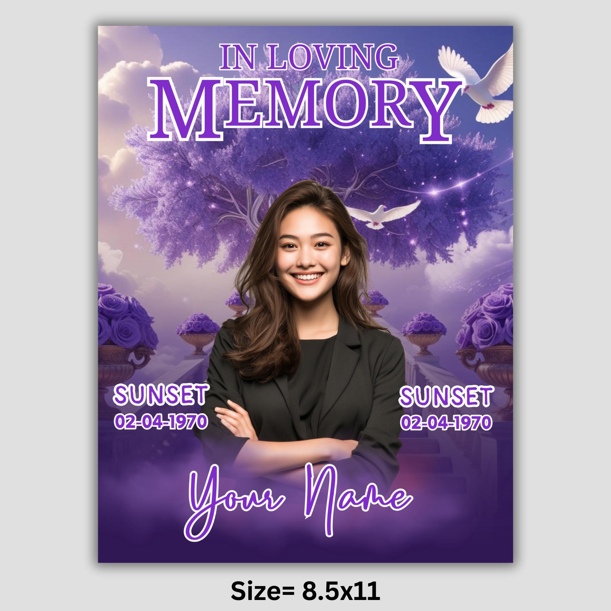 06 Levender In Loving Memory Canva Editable Templates, Memorial Canva Template, In Loving Memory Templates, Funeral & Celebration of Life - Editable Memorial Canva Template