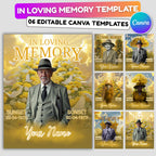 06 Yellow In Loving Memory Canva Editable Templates, Memorial Canva Template, Loving Memory Template, Funeral & Celebration of Life - Editable Memorial Canva Template
