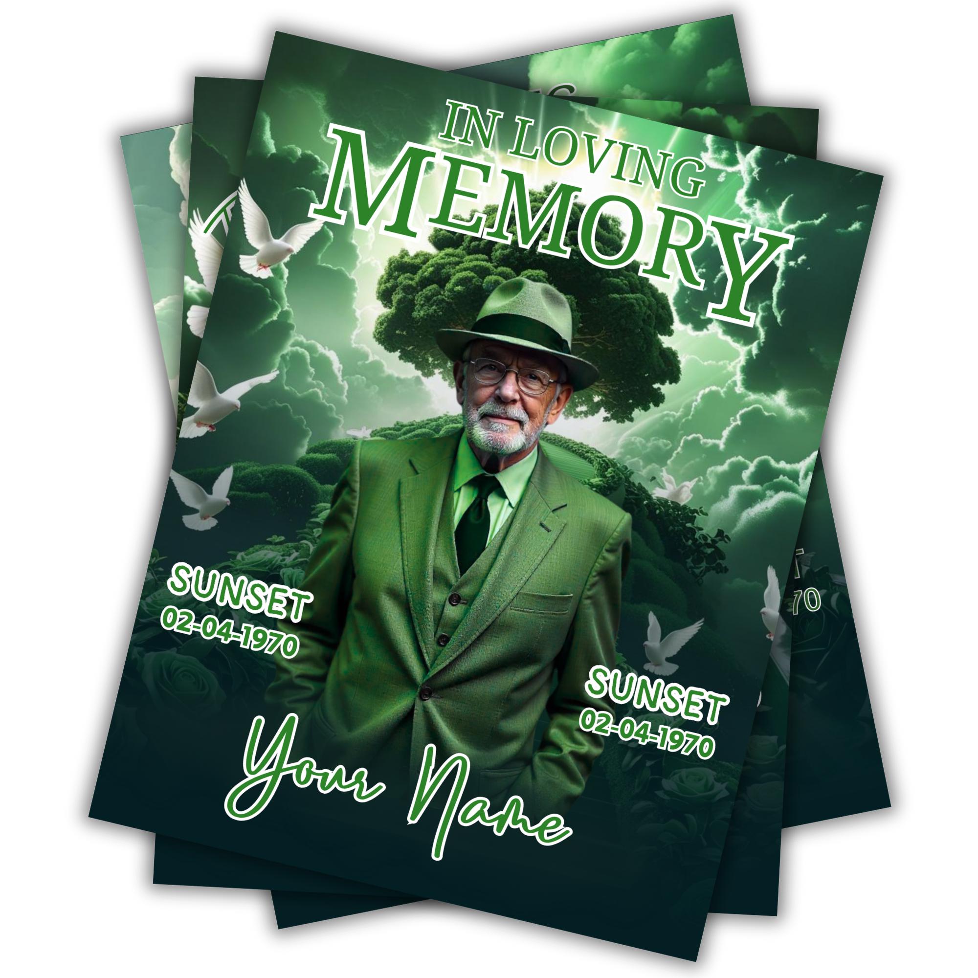 06 Green In Loving Memory Canva Editable Templates, Memorial Canva Template, Loving Memory Template, Funeral & Celebration of Life - Editable Memorial Canva Template