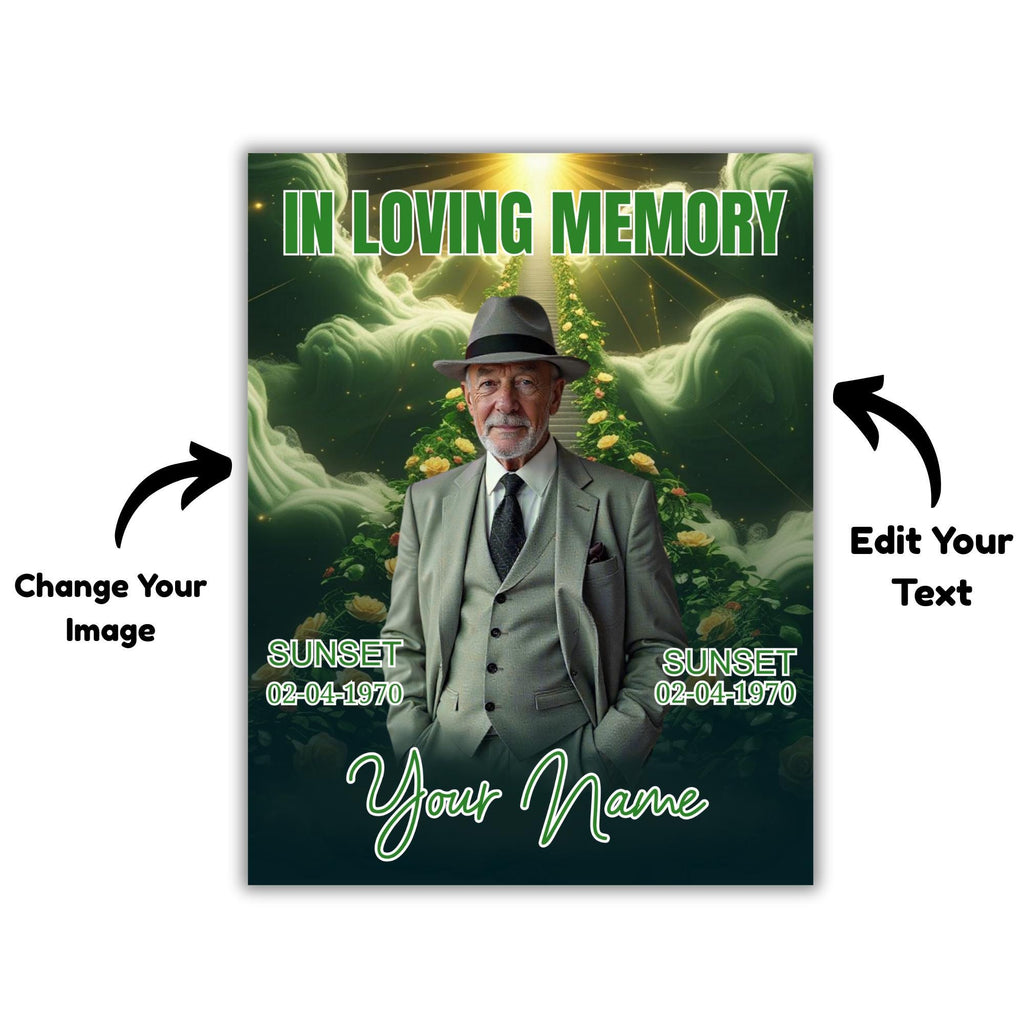 06 Green In Loving Memory Canva Editable Templates, Memorial Canva Template, Loving Memory Template, Funeral & Celebration of Life - Editable Memorial Canva Template