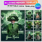 06 Green In Loving Memory Canva Editable Templates, Memorial Canva Template, Loving Memory Template, Funeral & Celebration of Life - Editable Memorial Canva Template
