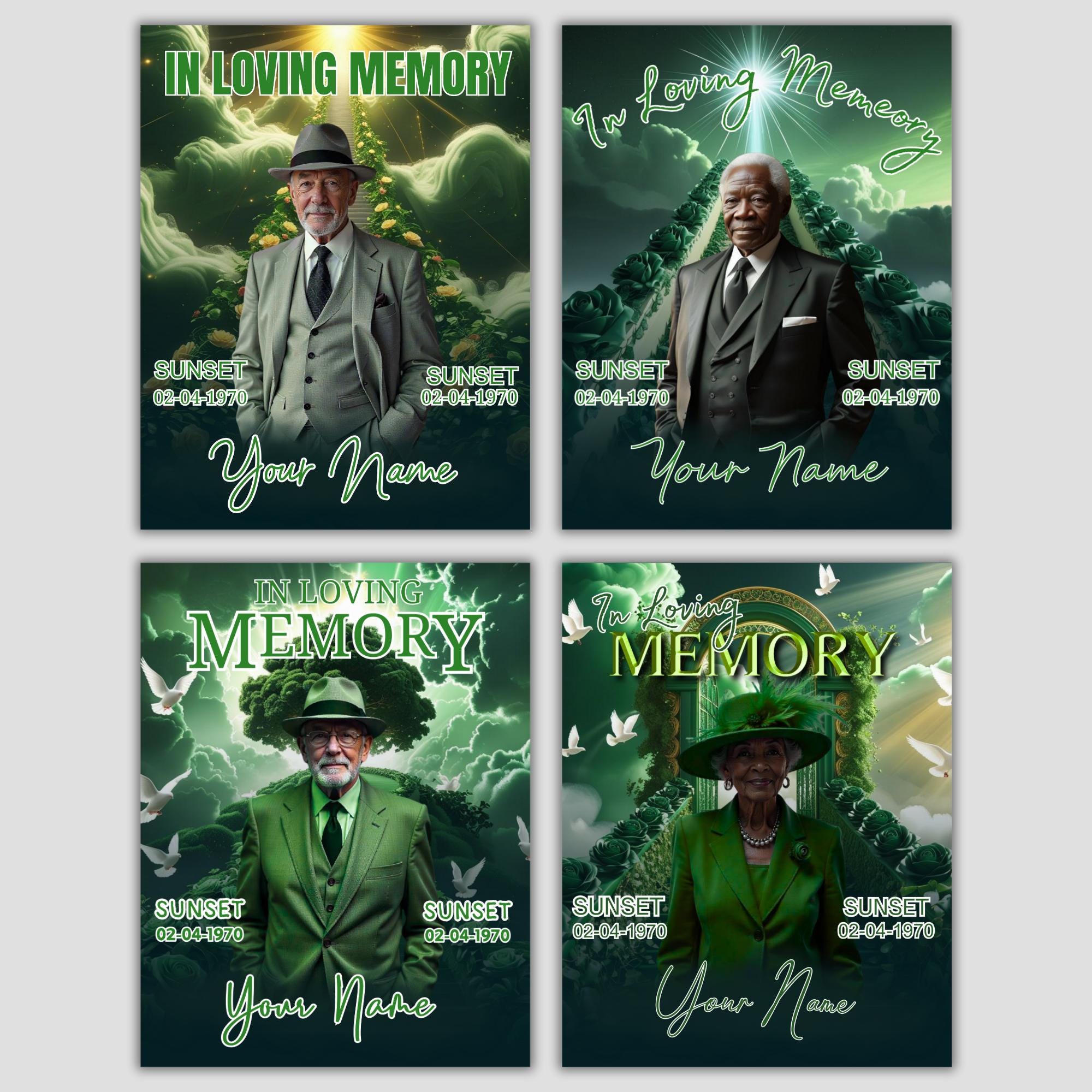06 Green In Loving Memory Canva Editable Templates, Memorial Canva Template, Loving Memory Template, Funeral & Celebration of Life - Editable Memorial Canva Template