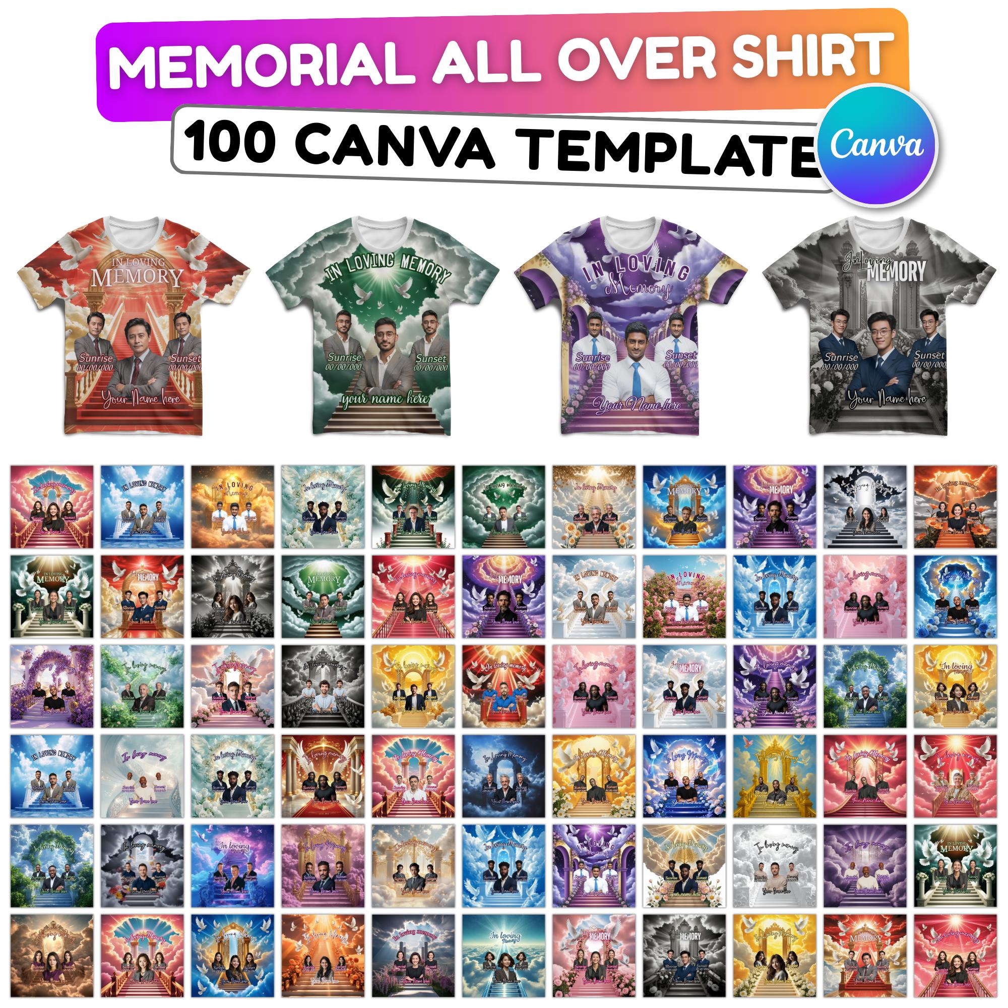 Mega Memorial T Shirt Design bundle, In Loving Memory template, Memorial & Funeral all over shirts Templates, RIPtemplates - Editable Memorial Canva Template