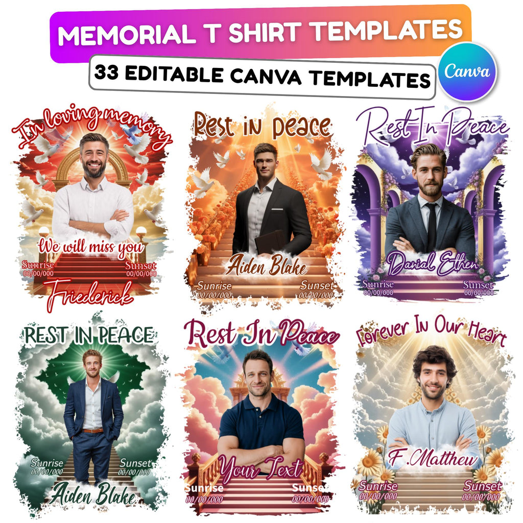 33 In Loving Memory T Shirt Canva Editable Templates, Rest In Peace Templates, Memorial Canva Template, Funeral & Celebration of Life - Editable Memorial Canva Template