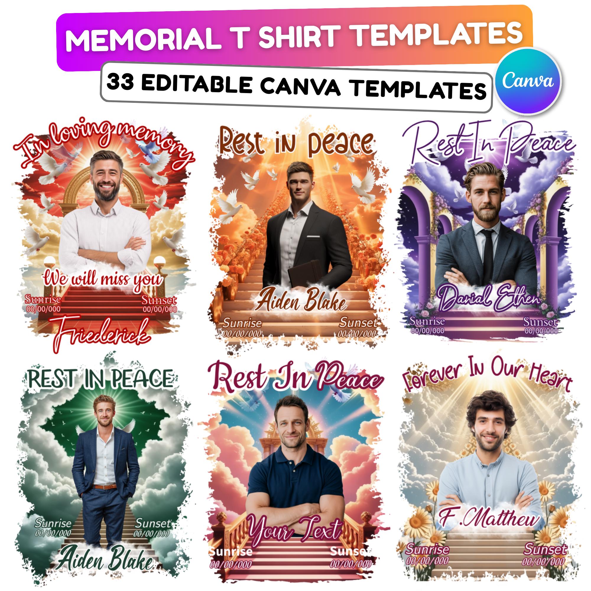 33 In Loving Memory T Shirt Canva Editable Templates, Rest In Peace Templates, Memorial Canva Template, Funeral & Celebration of Life - Editable Memorial Canva Template