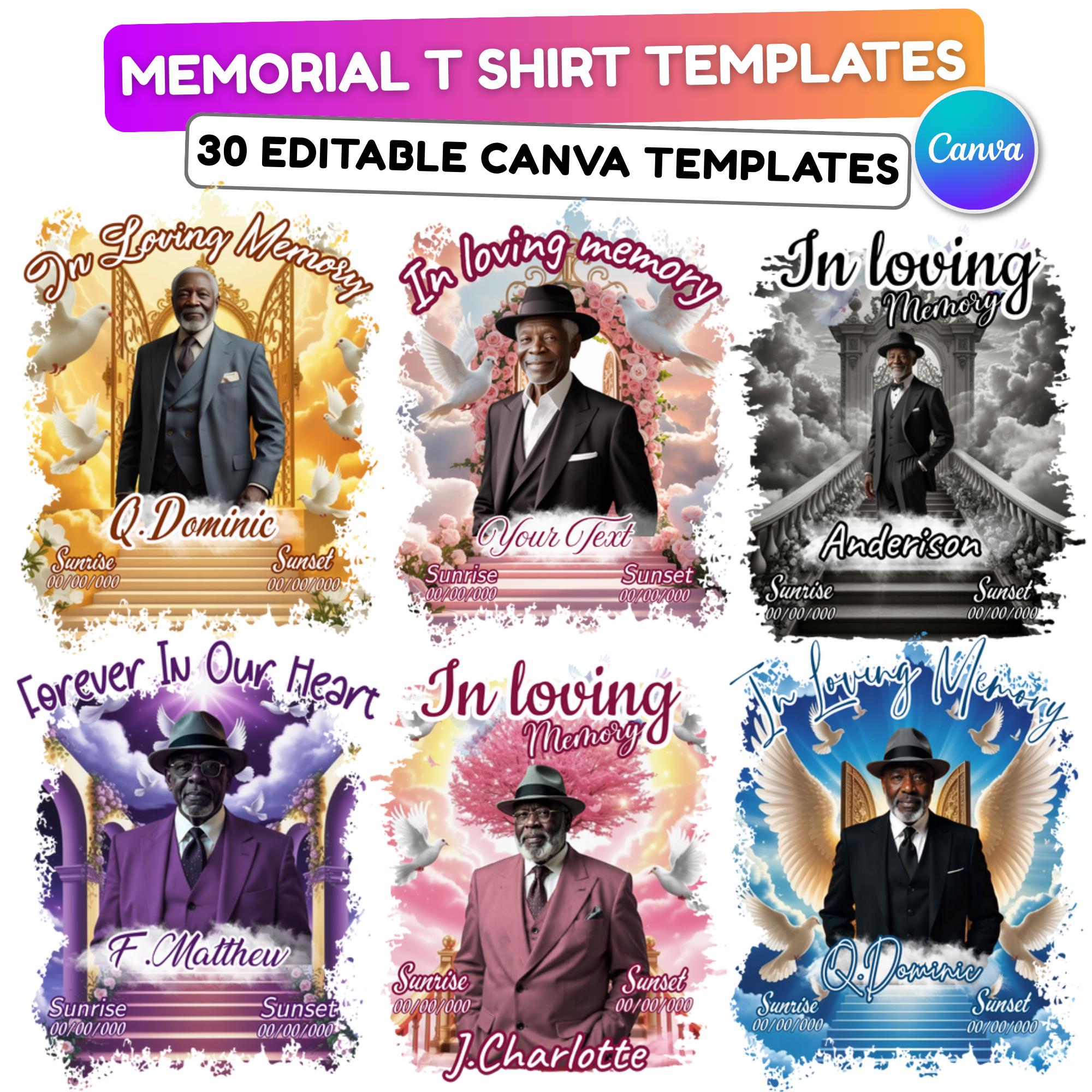 30 In Loving Memory T Shirt Canva Editable Templates, Forever In Our Heart Template, Memorial Canva Template, Funeral & Celebration of Life - Editable Memorial Canva Template