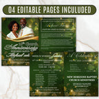 04 Pages Green Christmas Church Anniversary Program Template, Editable Bifold 8.5x11”, Church Appreciation Program, Anniversary Celebration - Editable Memorial Canva Template