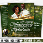 04 Pages Green Christmas Church Anniversary Program Template, Editable Bifold 8.5x11”, Church Appreciation Program, Anniversary Celebration - Editable Memorial Canva Template