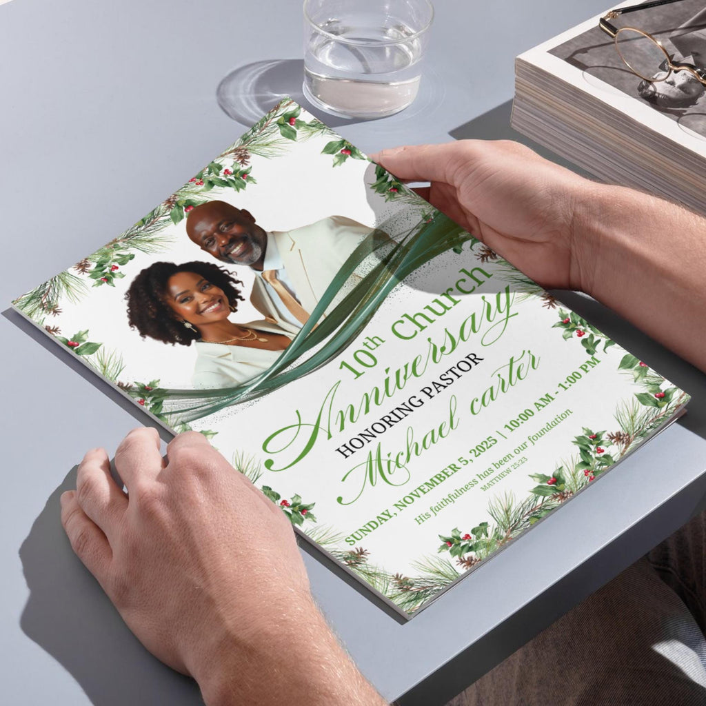 04 Pages Christmas Church Anniversary Program Template, Editable Bifold 8.5x11”, Church Appreciation Program, Anniversary Celebration - Editable Memorial Canva Template