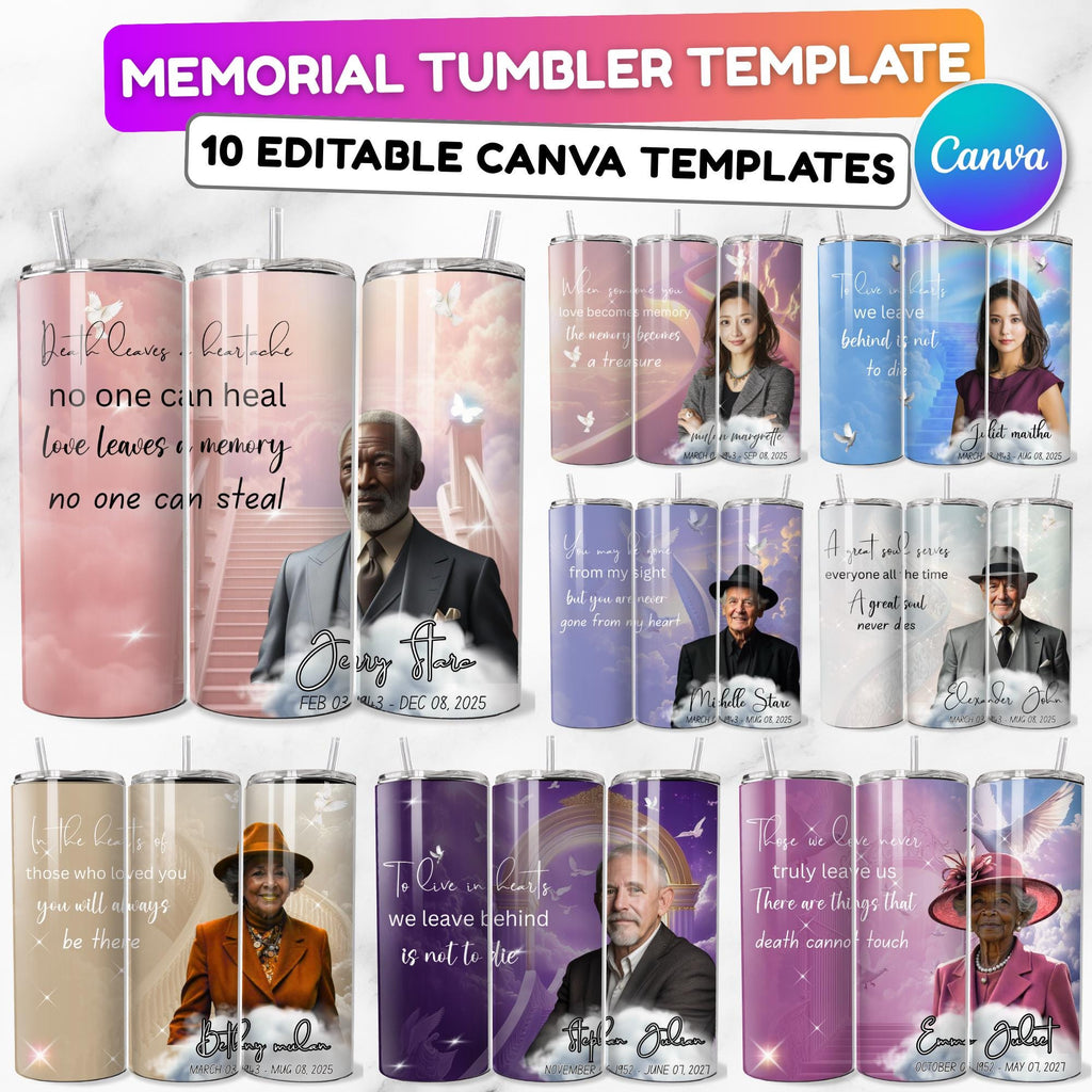 10 Memorial Poem Tumbler Canva Editable Template, I Thought Of You Today, Memorial Tumbler Template, Add your Own Photo Canva Tumbler - Editable Memorial Canva Template
