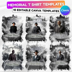 10 In Loving Memory Black T Shirt Canva Editable Templates, Memorial Editable Template, Rest In Peace Designs, Funeral & Celebration of Life - Editable Memorial Canva Template
