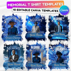 10 In Loving Memory Blue T Shirt Canva Editable Templates, Memorial Editable Template, Rest In Peace Designs, Funeral & Celebration of Life - Editable Memorial Canva Template