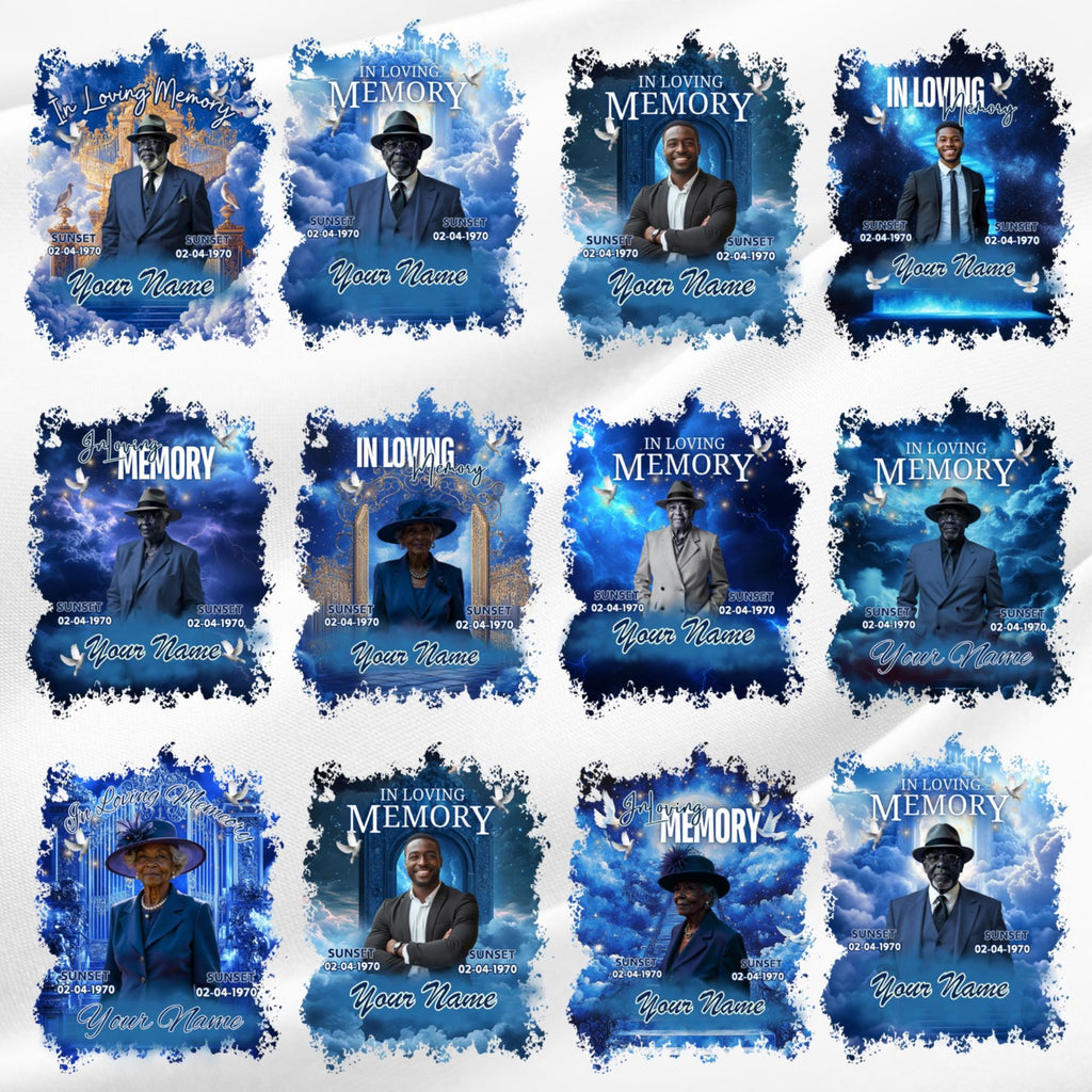10 In Loving Memory Blue T Shirt Canva Editable Templates, Memorial Editable Template, Rest In Peace Designs, Funeral & Celebration of Life - Editable Memorial Canva Template