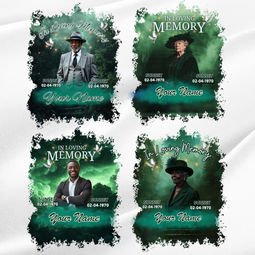 10 In Loving Memory Green T Shirt Canva Editable Templates, Memorial Editable Template, Rest In Peace Designs, Funeral & Celebration of Life - Editable Memorial Canva Template