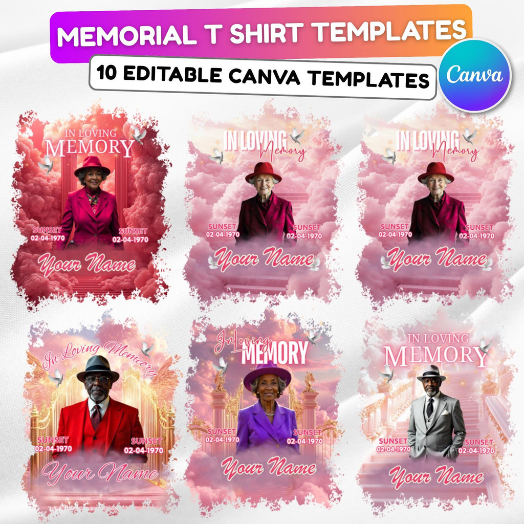 10 In Loving Memory Pink T Shirt Canva Editable Templates, Memorial Editable Template, Rest In Peace Designs, Funeral & Celebration of Life - Editable Memorial Canva Template