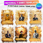 10 In Loving Memory Golden T Shirt Canva Editable Template, Memorial Editable Template, Rest In Peace Designs, Funeral & Celebration of Life - Editable Memorial Canva Template