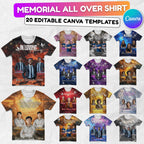 20 In Loving Memory Canva Editable All Over T Shirt Templates, In Loving Memory Template, Rest in Peace, Memorial Editable Shirt Design - Editable Memorial Canva Template