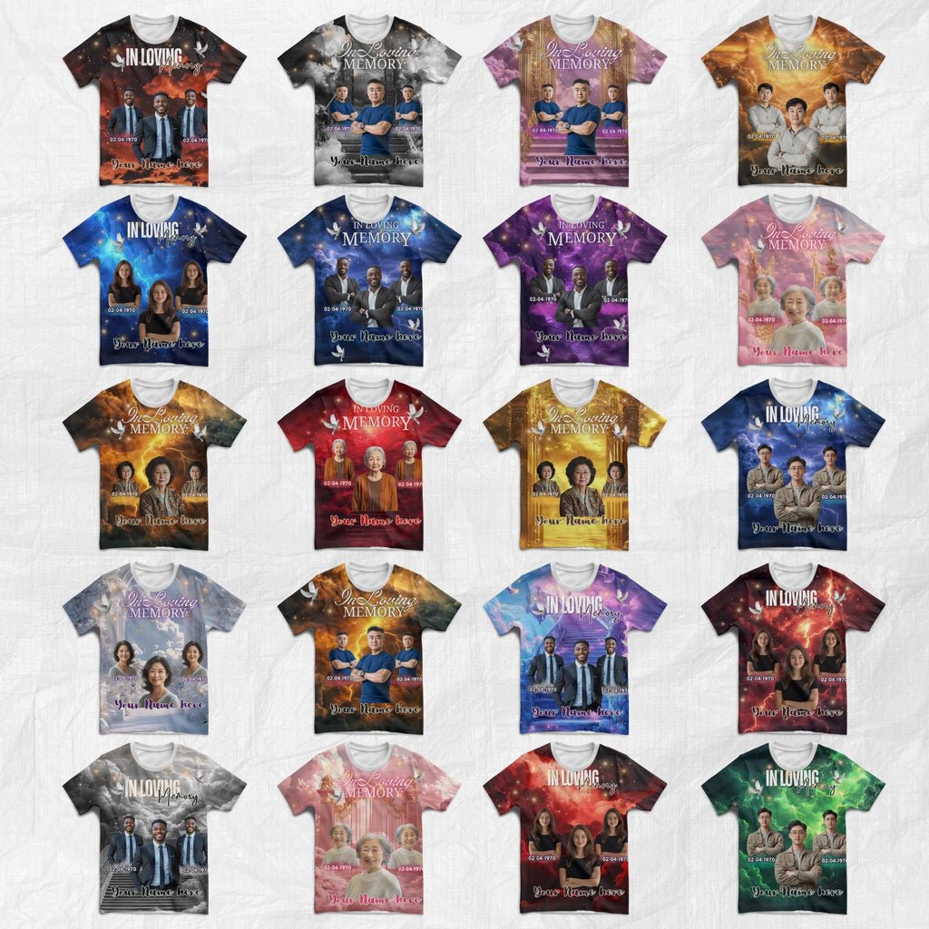 20 In Loving Memory Canva Editable All Over T Shirt Templates, In Loving Memory Template, Rest in Peace, Memorial Editable Shirt Design - Editable Memorial Canva Template