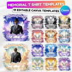 19 Celebrating Of Life Canva Editable T Shirt Templates, In Loving Memory Template, Rest in Peace, Memorial Template, Digital Download - Editable Memorial Canva Template