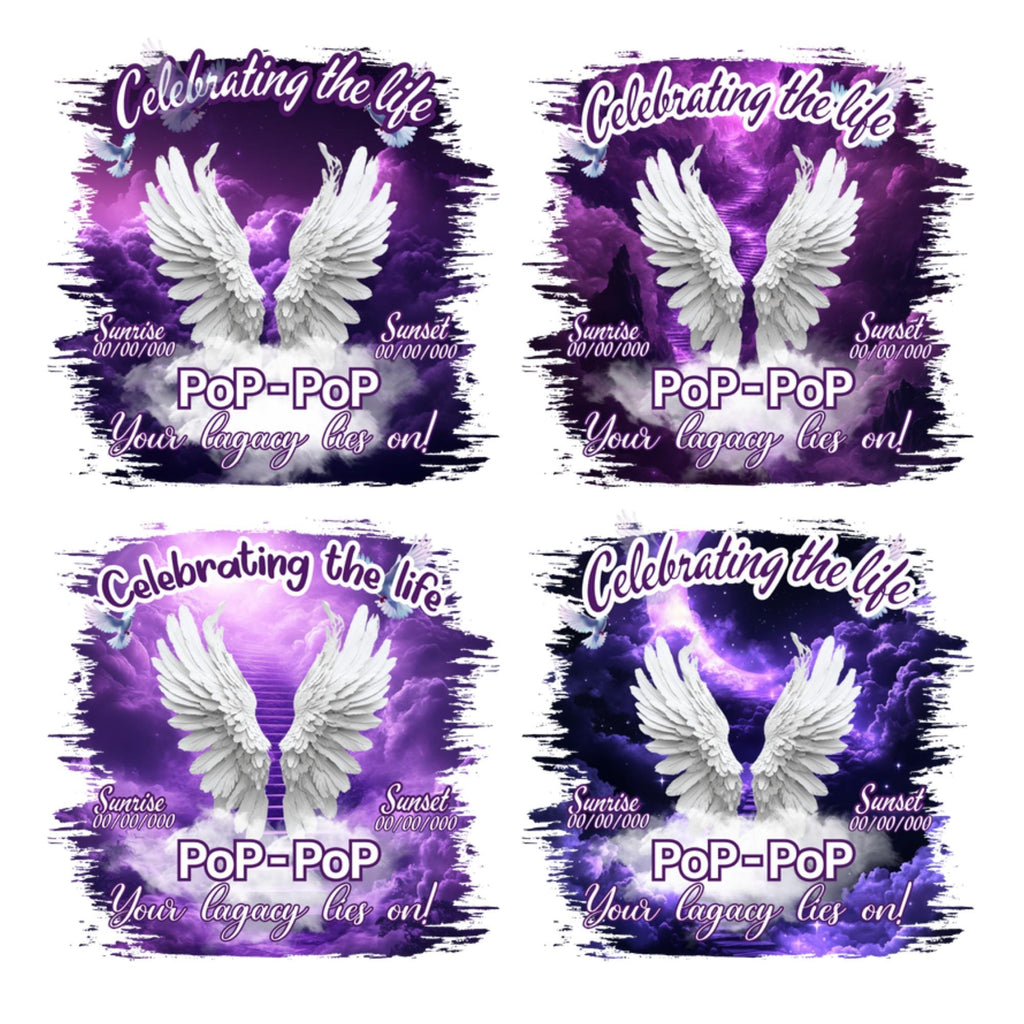 10 Purple Celebrating Of Life Canva Editable T Shirt Templates, In Loving Memory Template, Rest in Peace, Memorial Template,Digital Download - Editable Memorial Canva Template