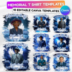 10 Blue Celebrating Of Life Canva Editable T Shirt Templates, In Loving Memory Template, Rest in Peace, Memorial Template,Digital Download - Editable Memorial Canva Template