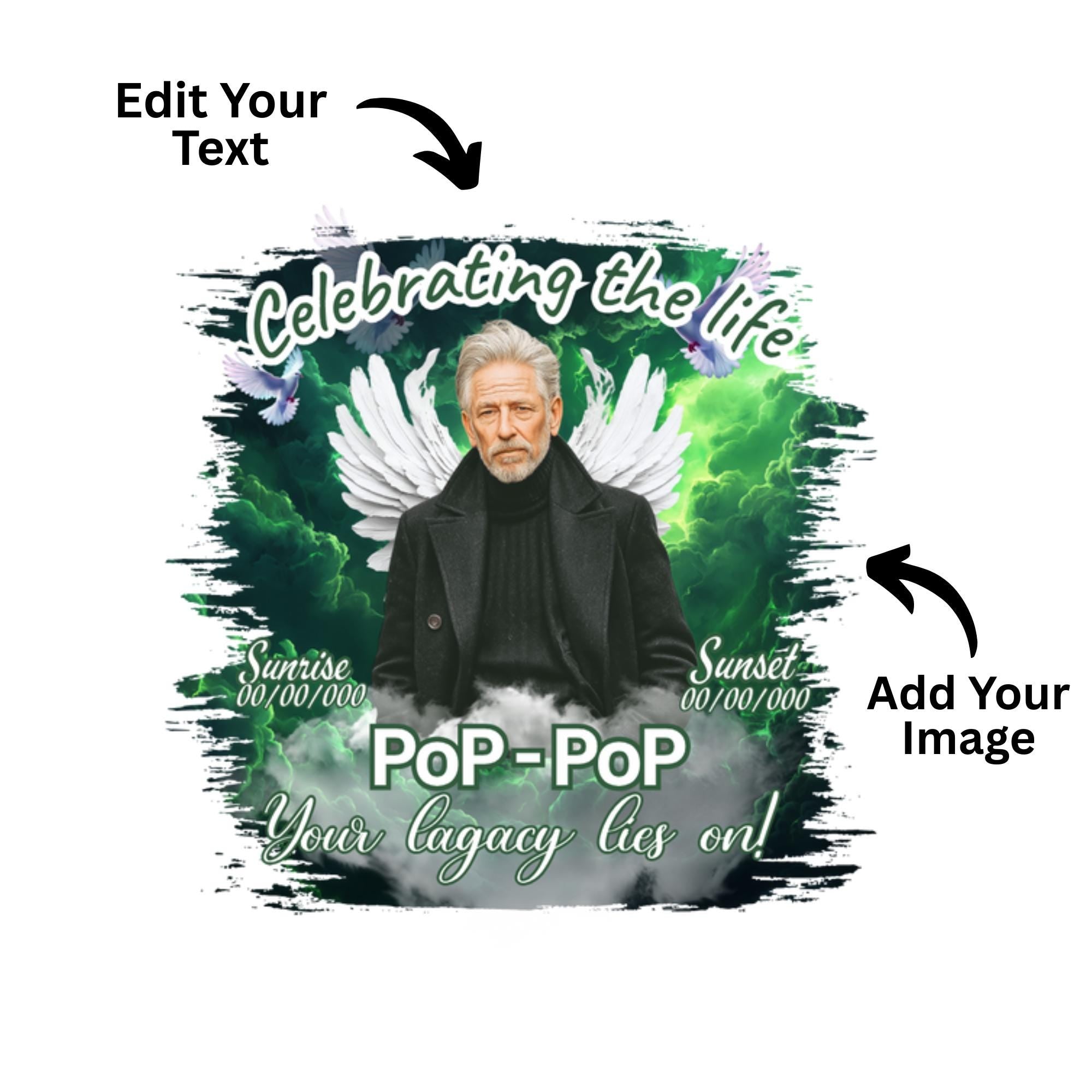 10 Green Celebrating Of Life Canva Editable T Shirt Templates, In Loving Memory Template, Rest in Peace, Memorial Template,Digital Download - Editable Memorial Canva Template