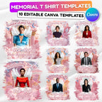10 Pink Celebrating Of Life Canva Editable T Shirt Templates, In Loving Memory Template, Rest in Peace, Memorial Template,Digital Download - Editable Memorial Canva Template