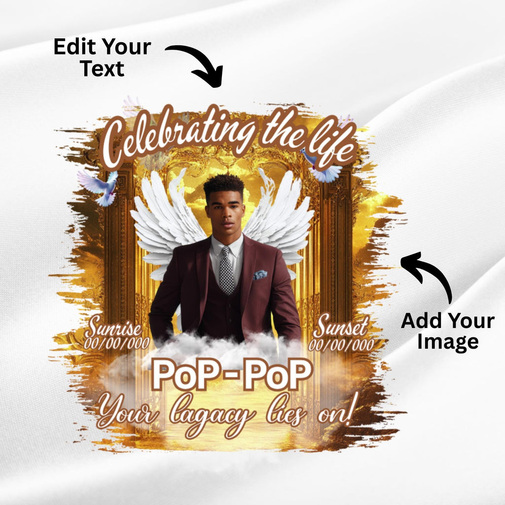 10 Golden Celebrating Of Life Canva Editable T Shirt Templates, In Loving Memory Template, Rest in Peace, Memorial Template,Digital Download - Editable Memorial Canva Template