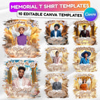10 Golden Celebrating Of Life Canva Editable T Shirt Templates, In Loving Memory Template, Rest in Peace, Memorial Template,Digital Download - Editable Memorial Canva Template