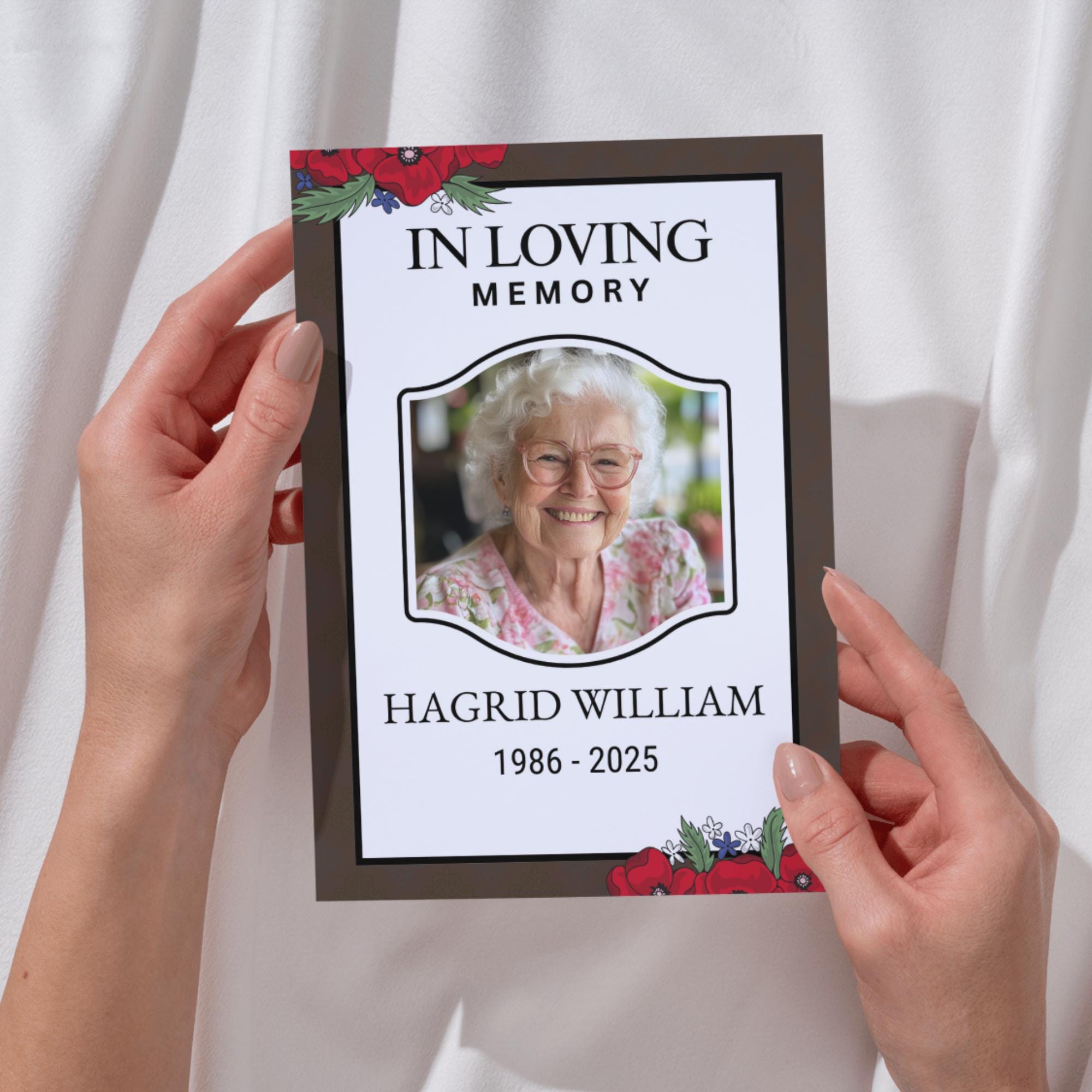 Funeral Prayer Card Canva Editable Template, In Loving Memory Template, Memorial Prayer Card, Printable Funeral Remembrance Card - Editable Memorial Canva Template