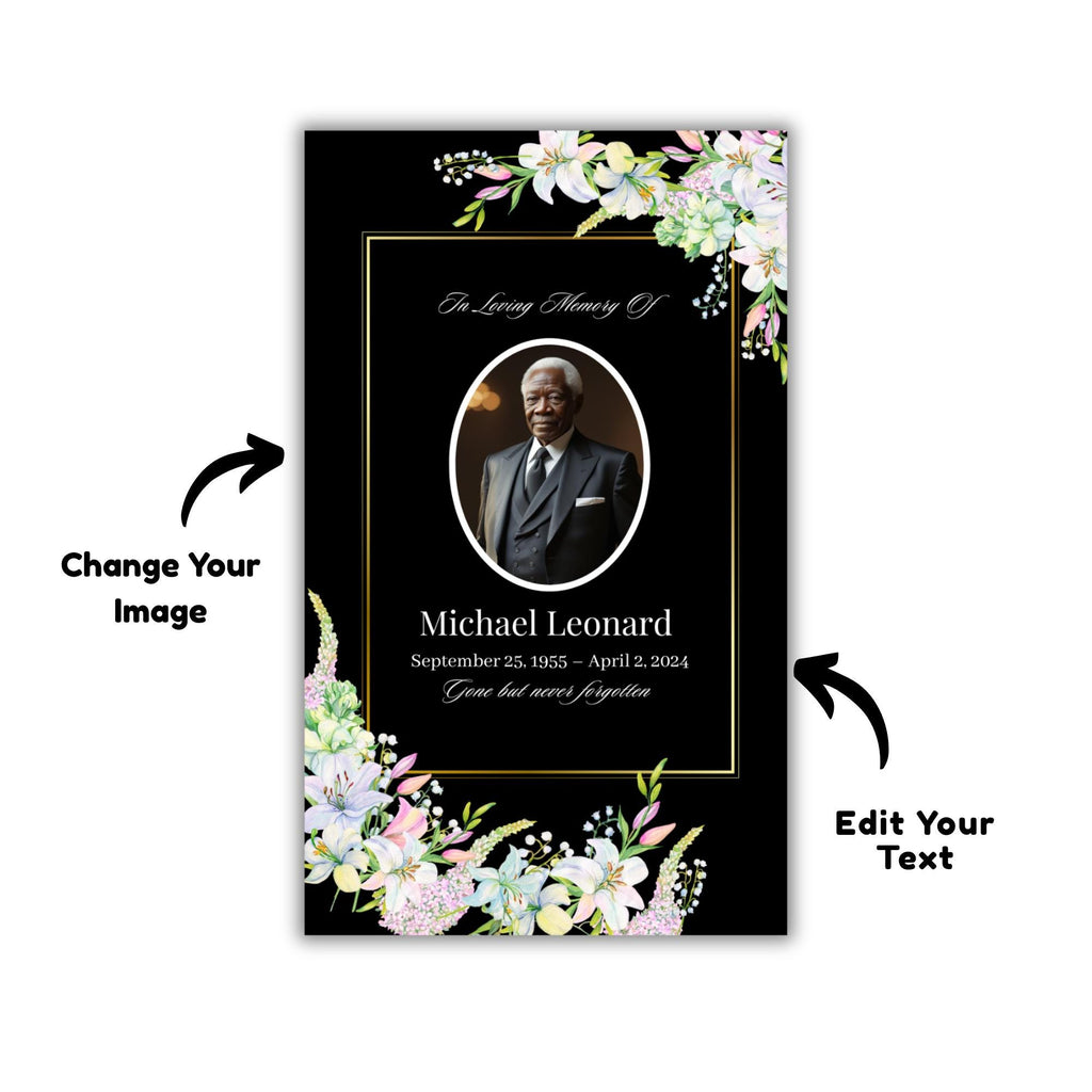 Funeral Prayer Card Canva Editable Template, In Loving Memory Template, Memorial Prayer Card, Printable Funeral Remembrance Card - Editable Memorial Canva Template