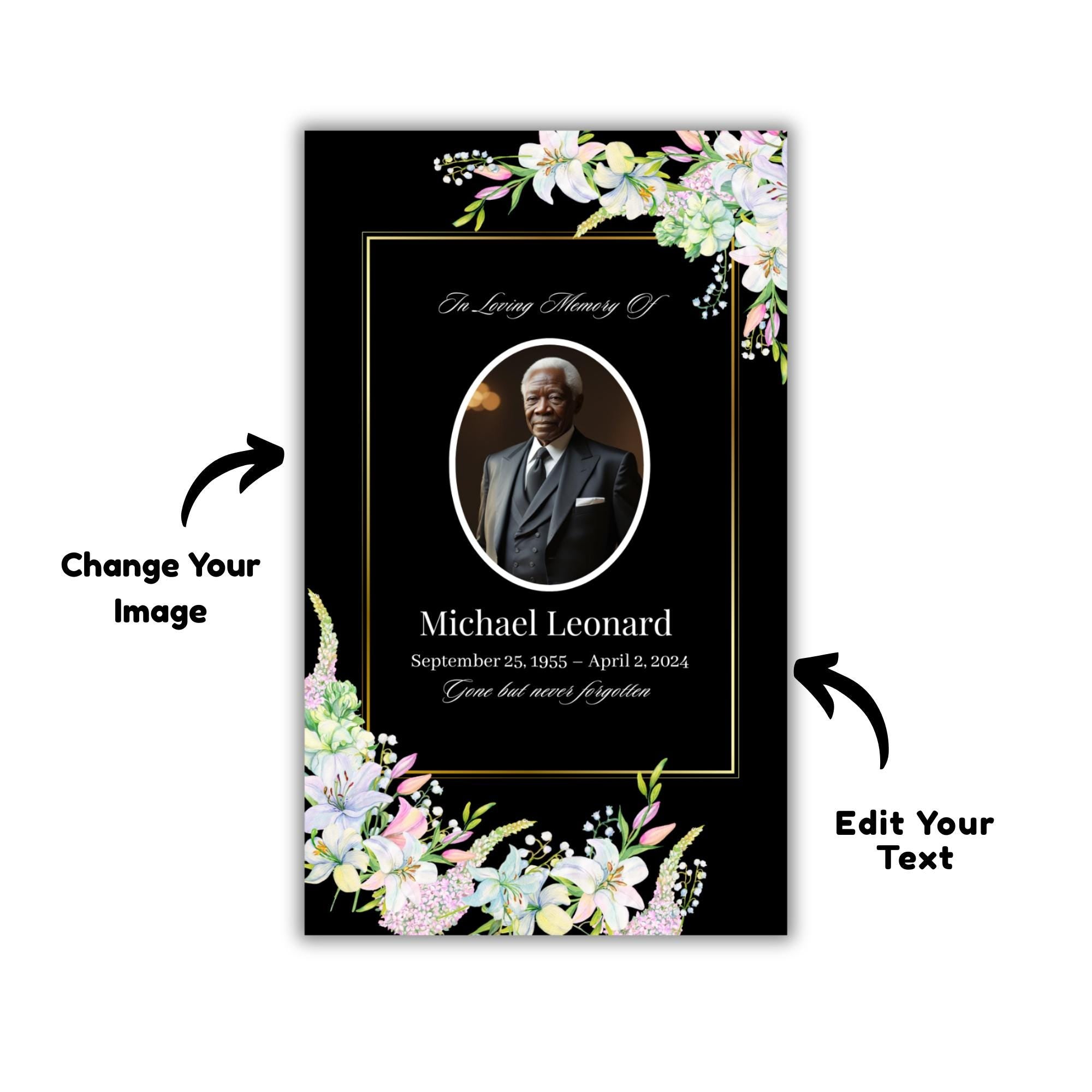 Funeral Prayer Card Canva Editable Template, In Loving Memory Template, Memorial Prayer Card, Printable Funeral Remembrance Card - Editable Memorial Canva Template
