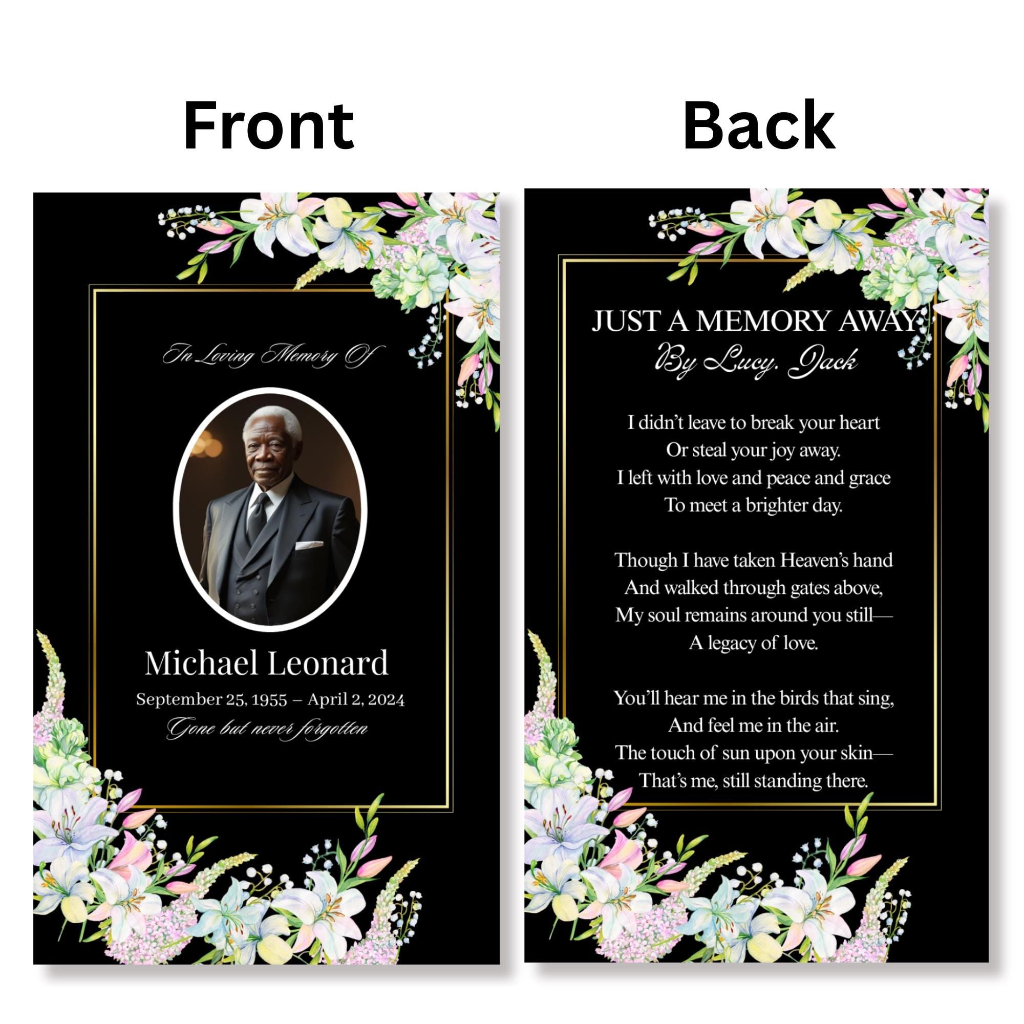 Funeral Prayer Card Canva Editable Template, In Loving Memory Template, Memorial Prayer Card, Printable Funeral Remembrance Card - Editable Memorial Canva Template