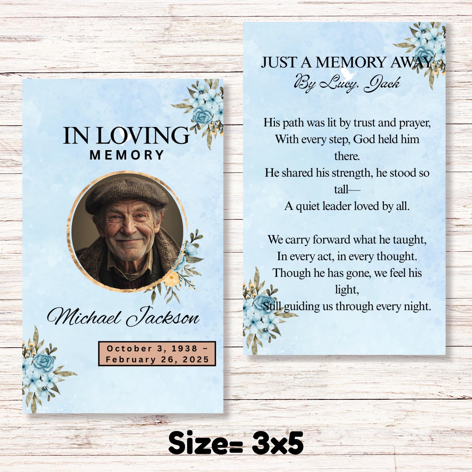 Funeral Prayer Card Canva Editable Template, In Loving Memory Template, Memorial Prayer Card, Printable Funeral Remembrance Card - Editable Memorial Canva Template