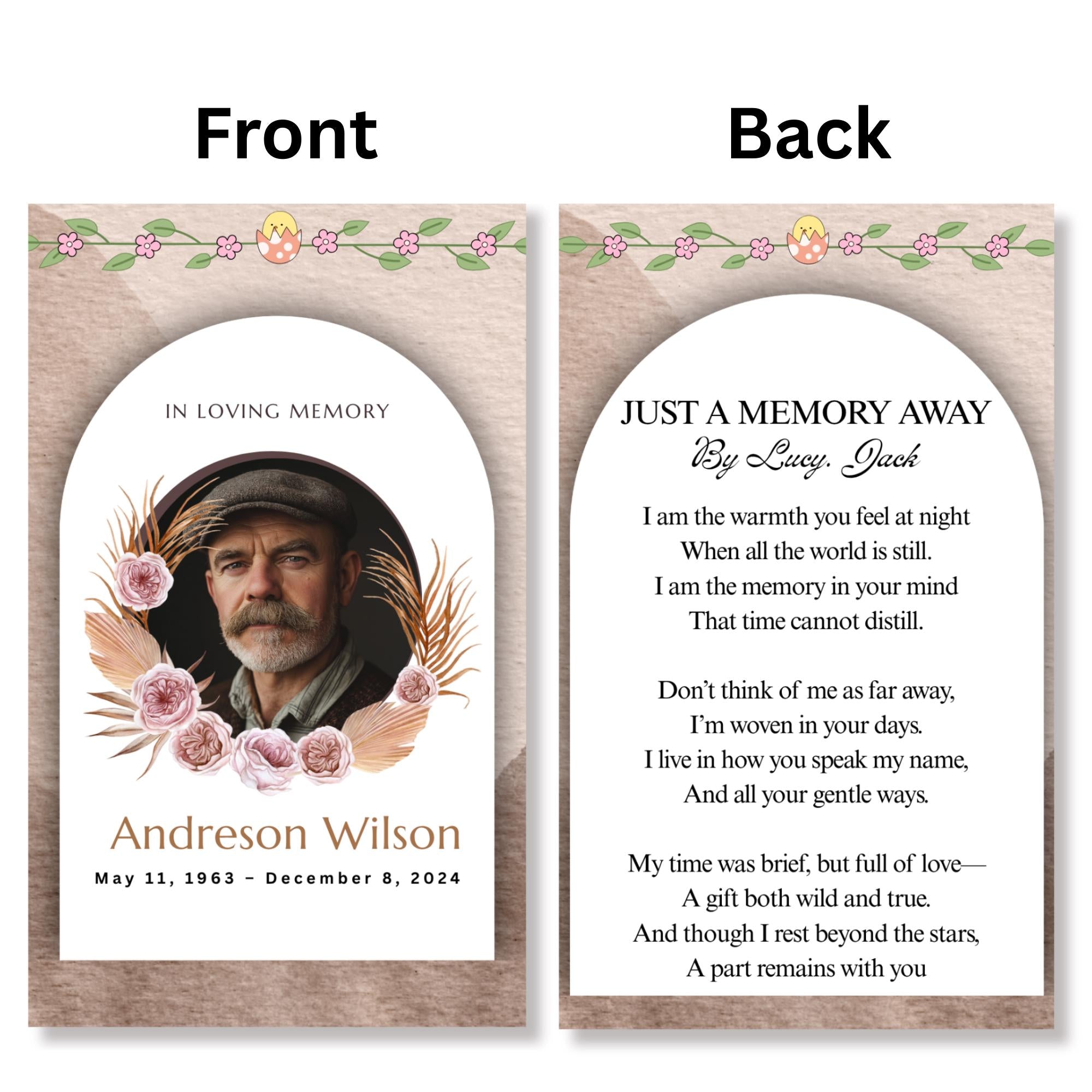 Funeral Prayer Card Canva Editable Template, In Loving Memory Template, Memorial Prayer Card, Printable Funeral Remembrance Card - Editable Memorial Canva Template