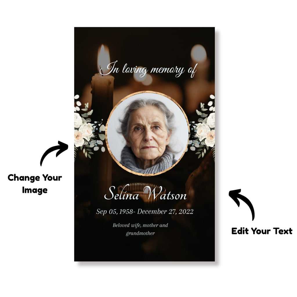 Black Funeral Prayer Card Canva Editable Template, In Loving Memory Template, Memorial Prayer Card, Printable Funeral Remembrance Card - Editable Memorial Canva Template