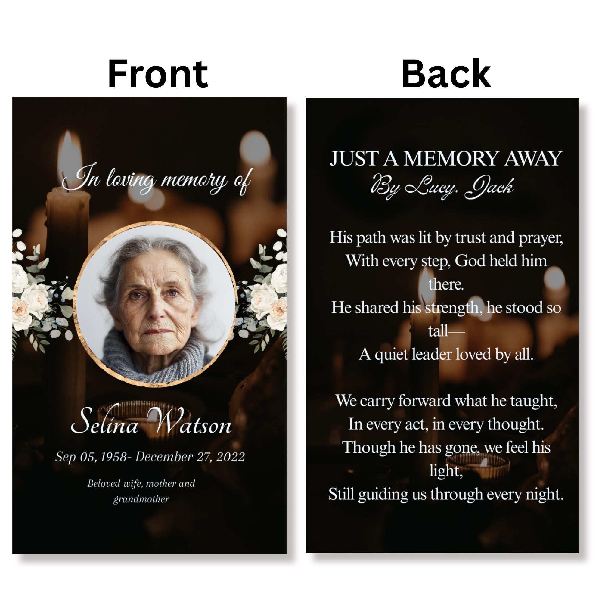 Black Funeral Prayer Card Canva Editable Template, In Loving Memory Template, Memorial Prayer Card, Printable Funeral Remembrance Card - Editable Memorial Canva Template