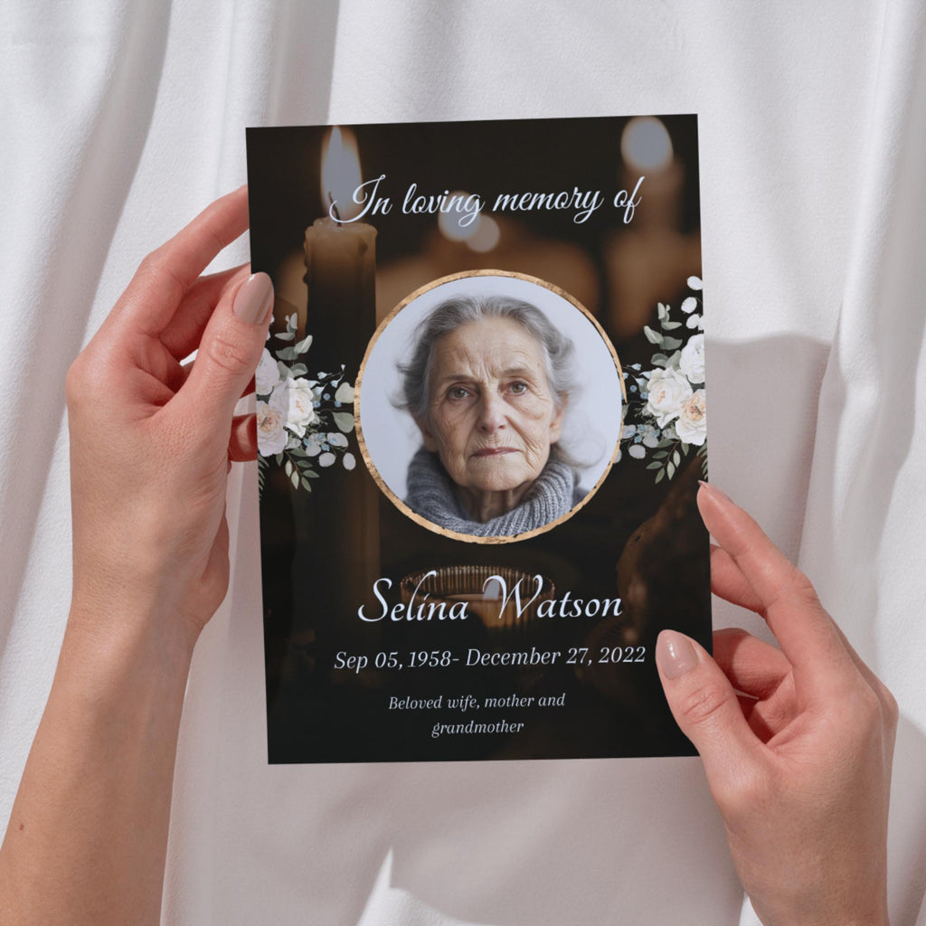 Black Funeral Prayer Card Canva Editable Template, In Loving Memory Template, Memorial Prayer Card, Printable Funeral Remembrance Card - Editable Memorial Canva Template