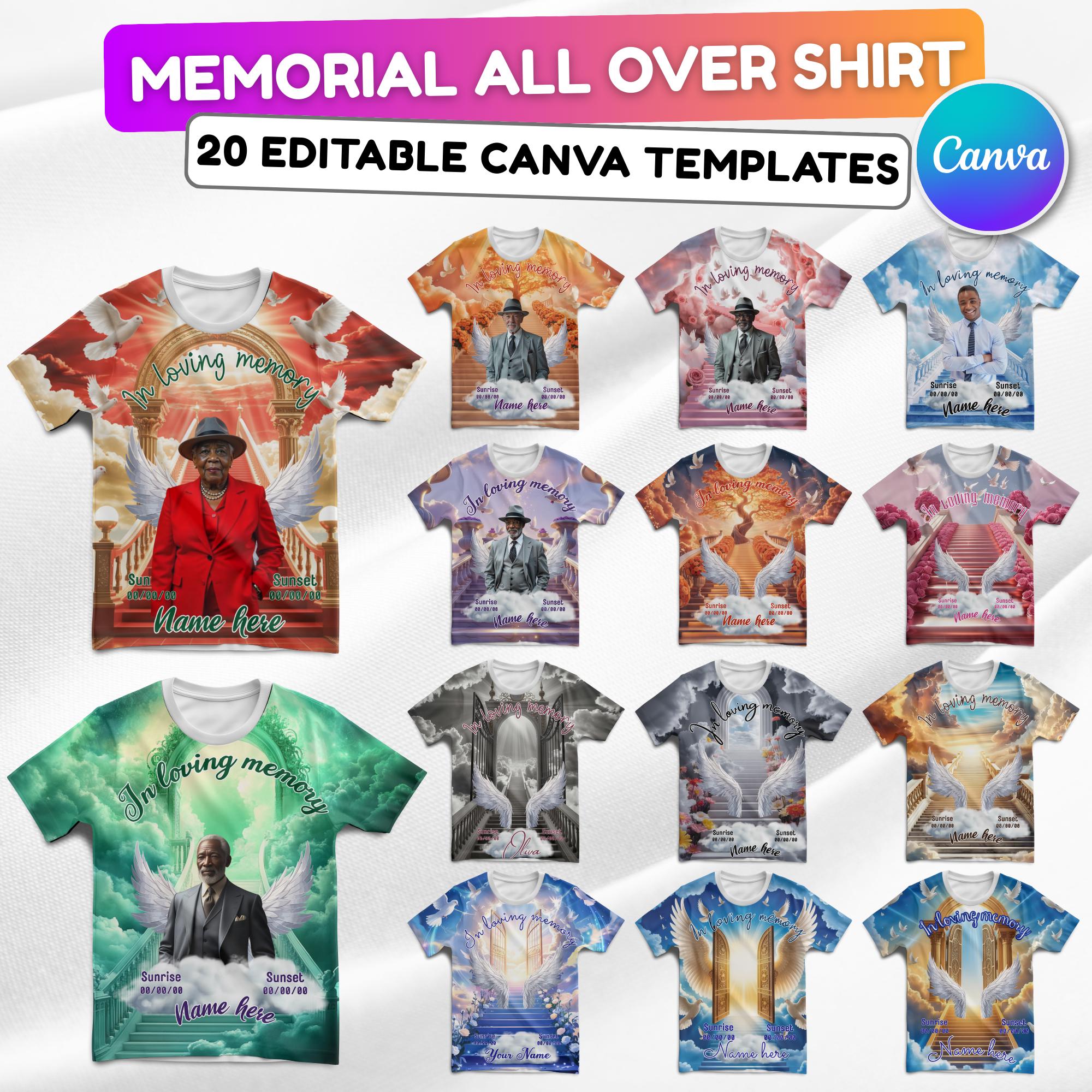 20 In Loving Memory Canva Editable All Over T Shirt Templates, Memorial Shirt Bundle, Rest in Peace, Funeral Shirt, Perfect for Sublimation - Editable Memorial Canva Template